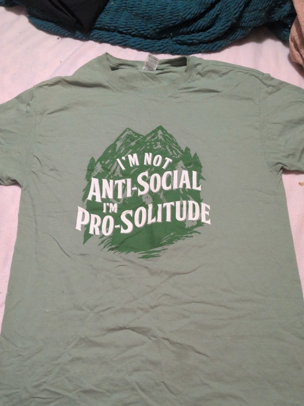Fruit of the Loom Sage Green Graphic Tee - 'Pro-Solitude'